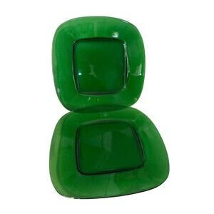 Set 2 Vtg Anchor Hocking Green Glass Platter Serving Plate Square Party